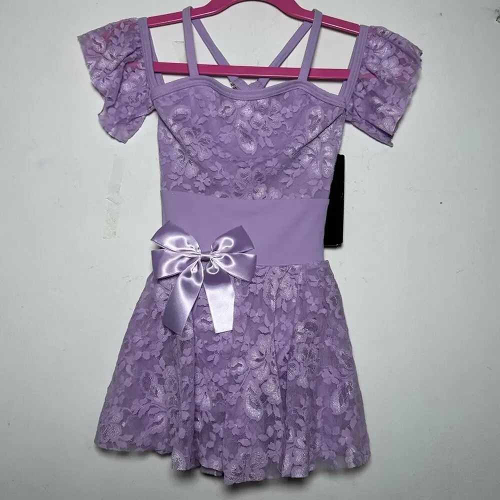 Theatricals Child Lavender Lace Off-Shoulder Dance Leotard Costume Dress CXS NWT